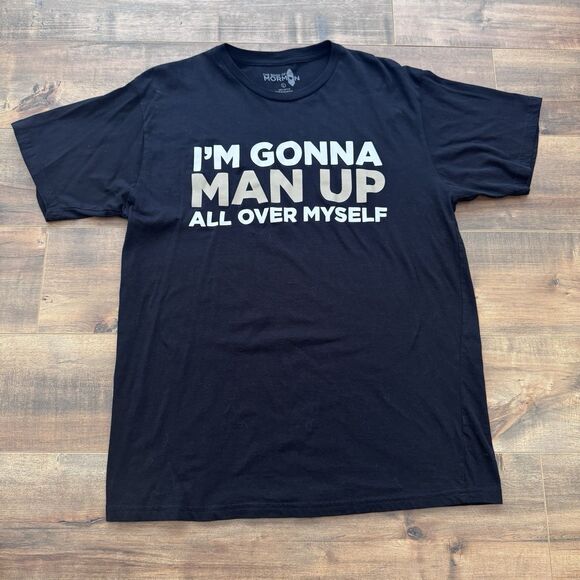 Book of Mormon Musical “I’m Gonna Man Up” Men’s Black Shirt Size Large Broadway - Picture 1 of 4